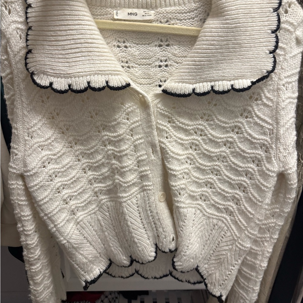 Mango Women's Cream Cardigan with Scalloped Edges